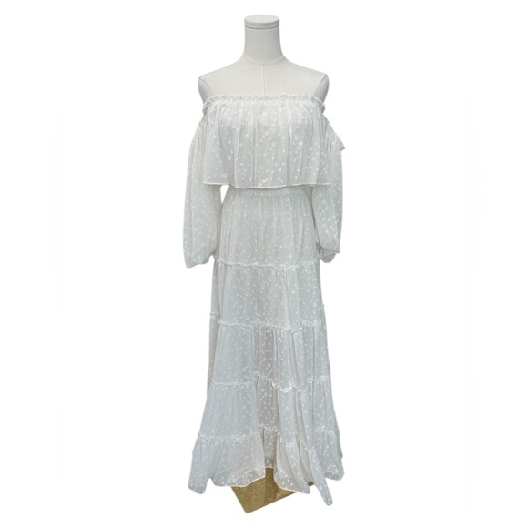 Misa Los Angeles Cassandra Tiered Maxi Dress White On or Off-Shoulder Small NWT - Picture 7 of 15